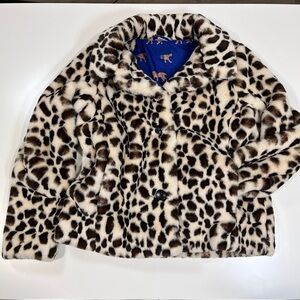MOTHER Animal Print Faux Fur Coat with Blue Lining